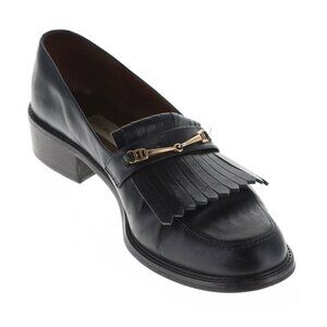 •REPOP•Etienne Aigner Emory Black Fringed Leather Loafers with Gold bar accent